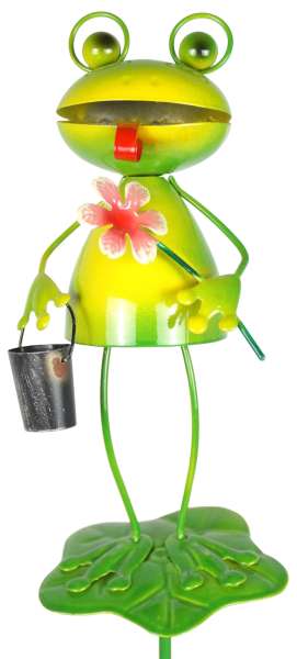 Schöner Gartenstecker Frosch mit Blume ca. 84 cm - Gartendekoration